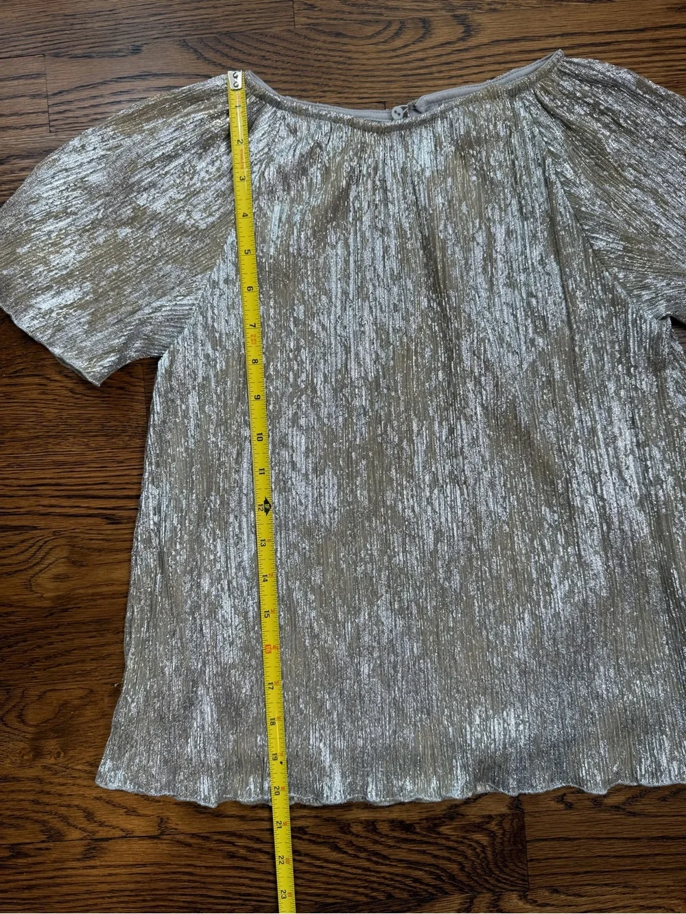 ZARA Kids Metallic Silver Gold Champagne Shimmer Plisseé Short Sleeve Top 11-12